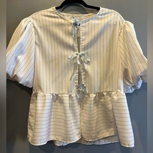 Striped Cream Blouse with Puff Sleeves